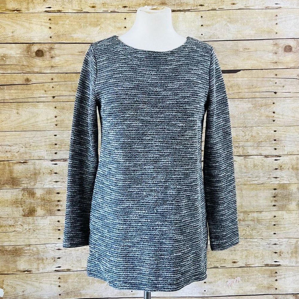 Loft Womens‎ Black White Textured Knit Long Sleeve Tunic Top Boat Neck Size S